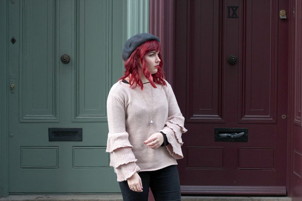 photo Paige Joanna pink boohoo frill sleeve jumper_zpsciwu8xhi.jpg