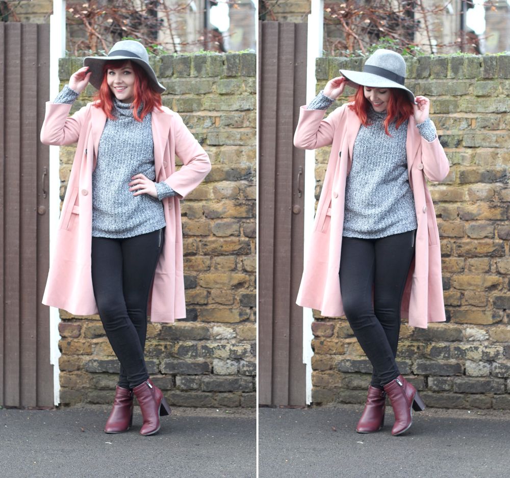 Paige Joanna Pink Asos Coat Boots and Primark Jumper