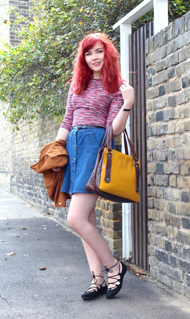 Paige Joanna retro 70s denim skirt and stripes zara topshop orla kiely 
