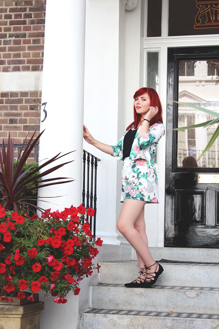 paige joanna floral outfit lace up shoes london look