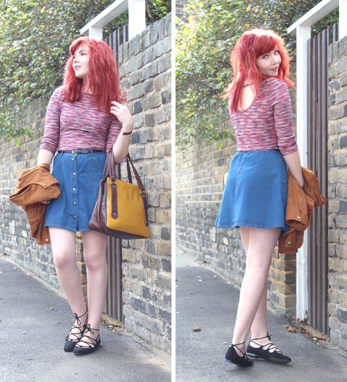 Paige Joanna retro 70s denim skirt and stripes