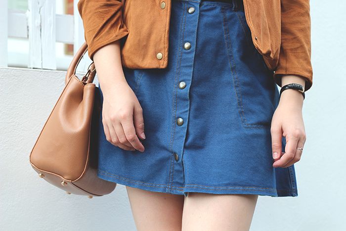 paige joanna zara suede jacket and button up skirt