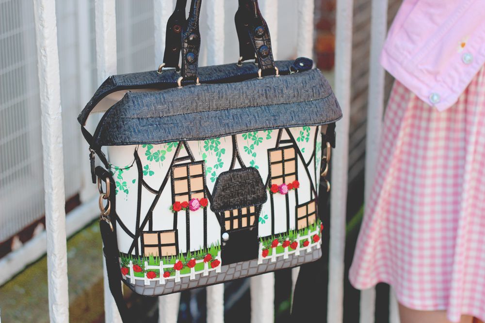 Paige Joanna Exploring London Pink on Pink Outfit and Custom Jacket Vendula Cottage Bag