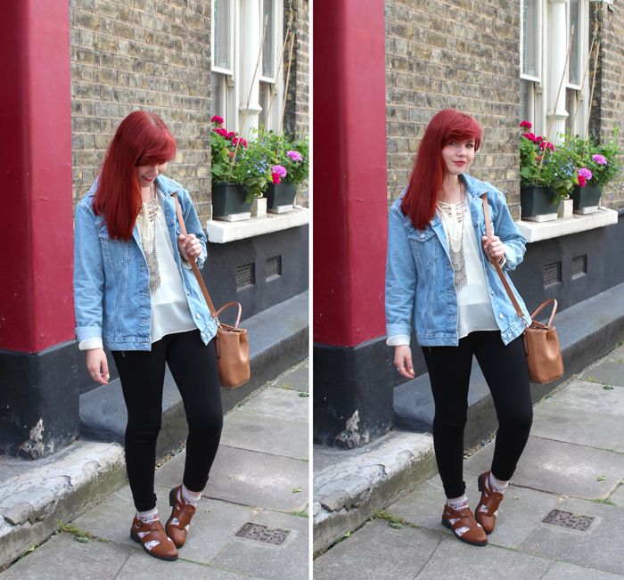 Paige Joanna apricote top and topshop denim jacket