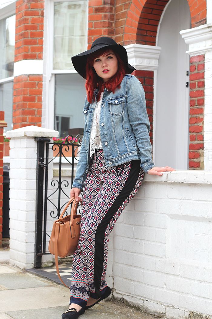 Paige Joanna Topshop Denim Jacket, Ark Clothing Trousers Lace Top and Floppy Hat