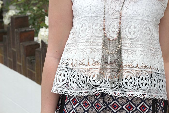 paige joanna white lace top and miss selfridge necklace festival style 