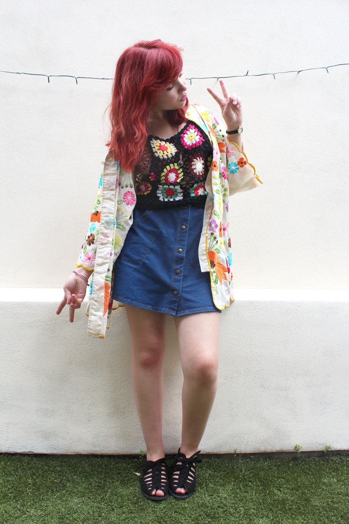 Denim skirt festival outfit look paige joanna