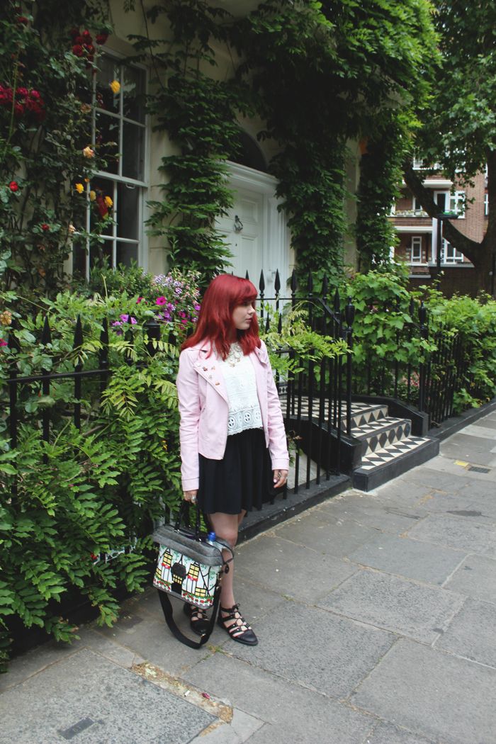 Paige Joanna simple outfit pink leather jacket