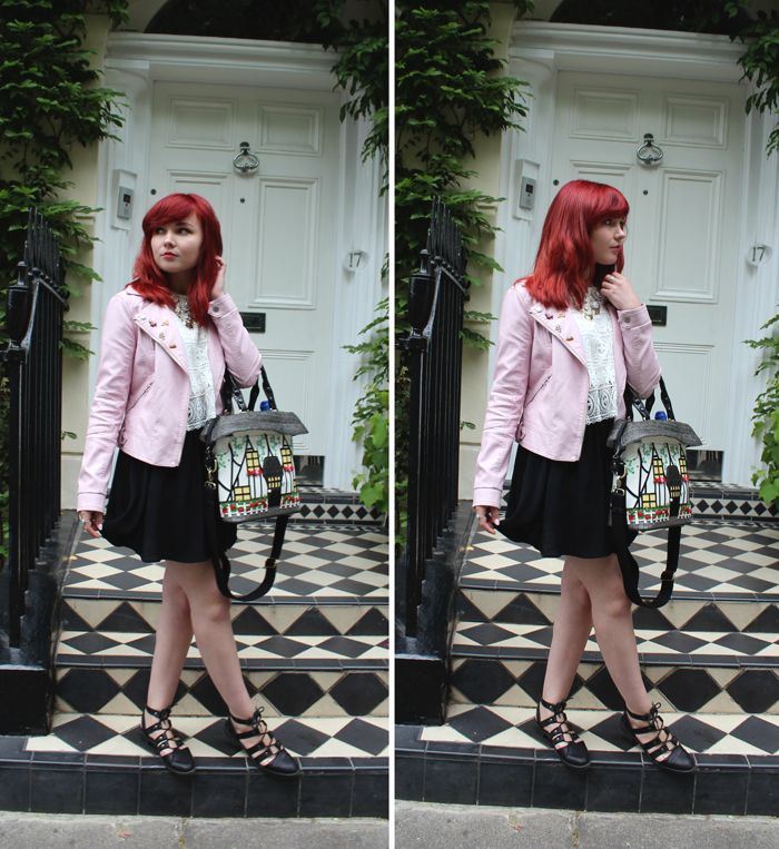 Paige Joanna Pink Leather Jacket, Topshop Skirt and Ark Top