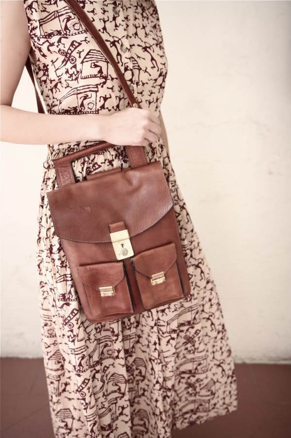 Maxi summer dress; leather satchel