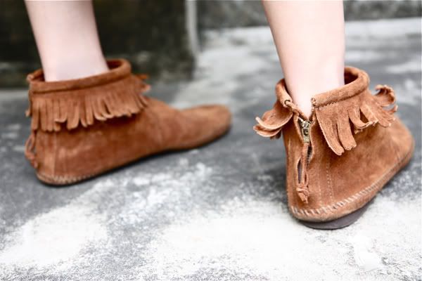 The cutest suede brown booties with a fringe of tassels!