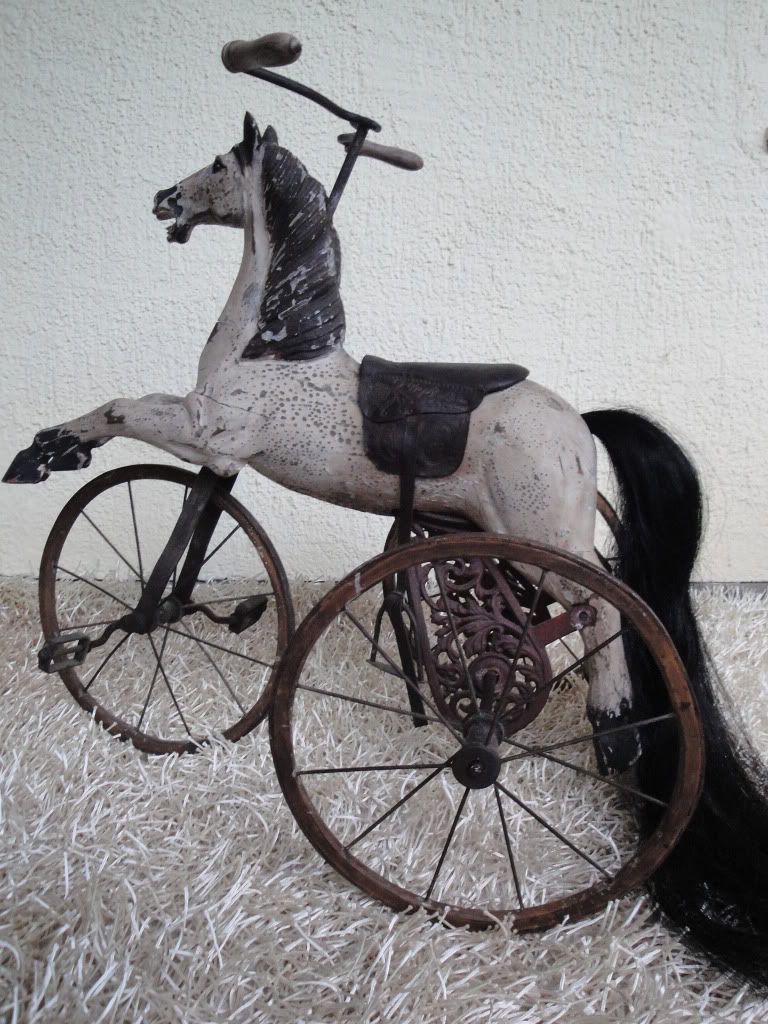 VINTAGE WOODEN ROCKING HORSE TRICYCLE CAROUSEL HORSE A DREAM JUMPER