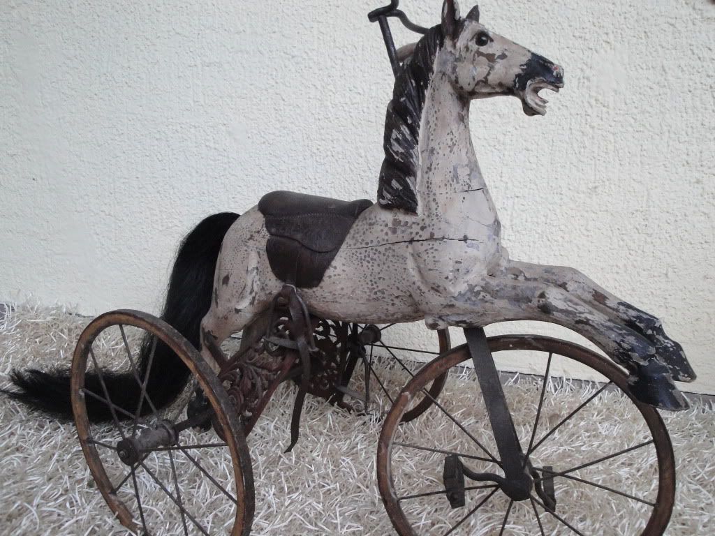 VINTAGE WOODEN ROCKING HORSE TRICYCLE CAROUSEL HORSE A DREAM JUMPER