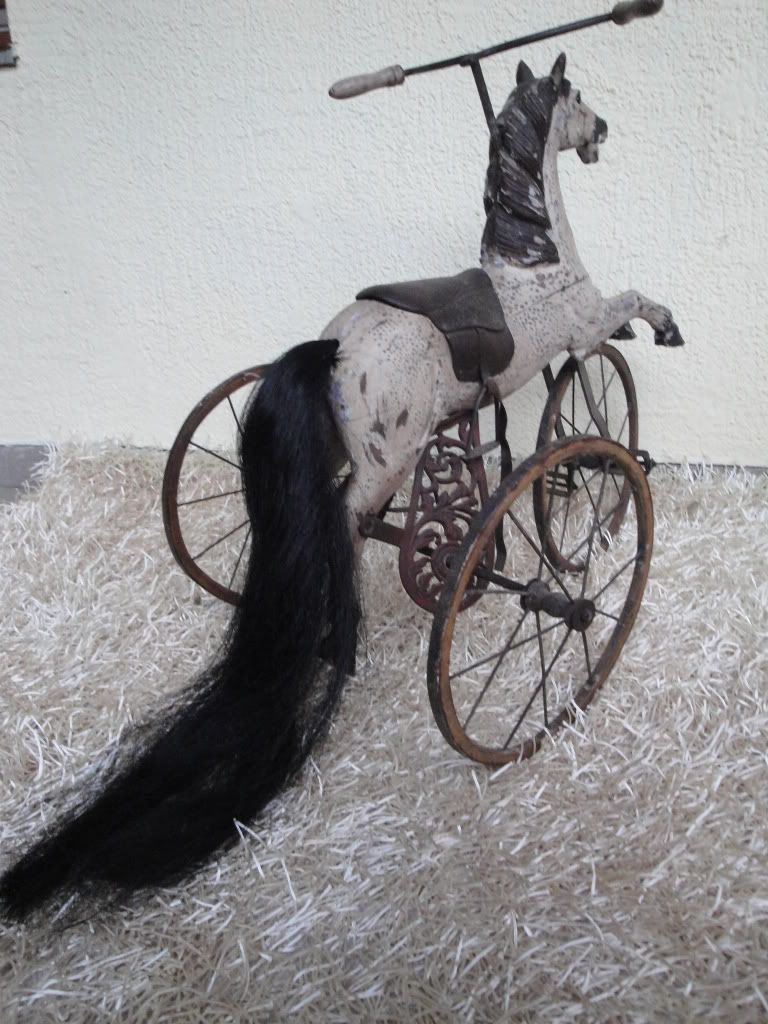 VINTAGE WOODEN ROCKING HORSE TRICYCLE CAROUSEL HORSE A DREAM JUMPER