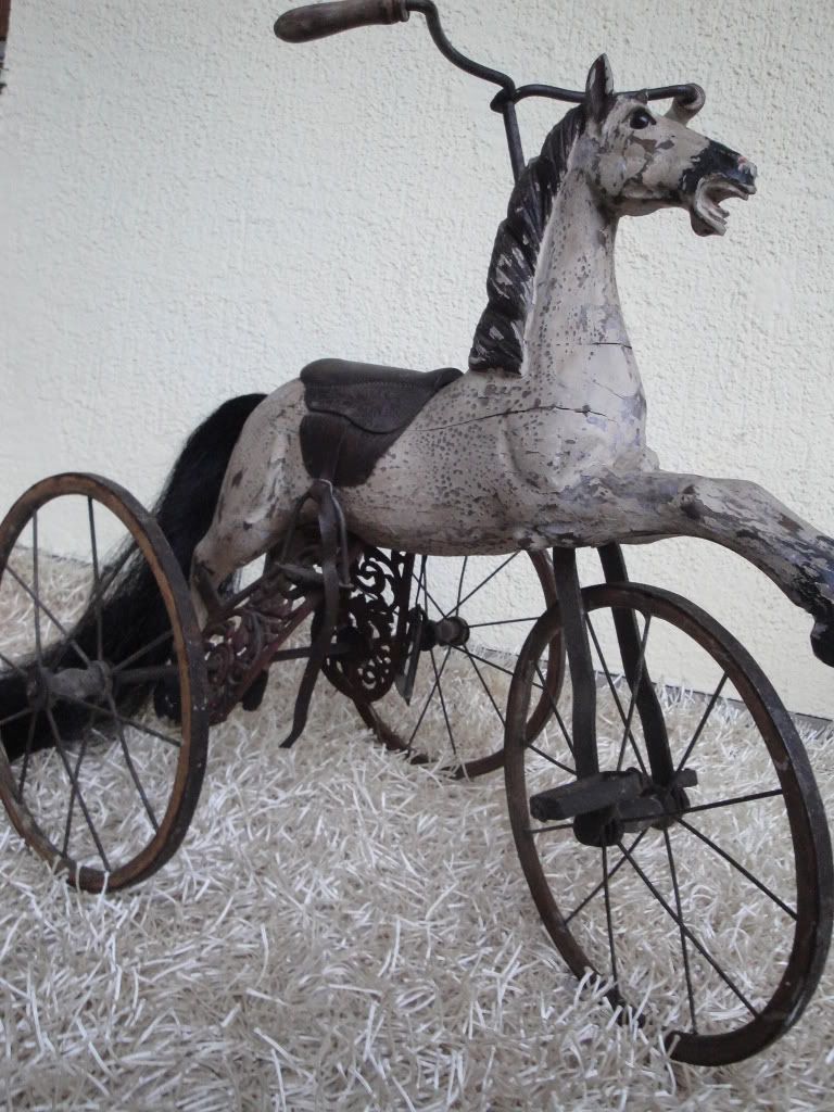 VINTAGE WOODEN ROCKING HORSE TRICYCLE CAROUSEL HORSE A DREAM JUMPER eBay