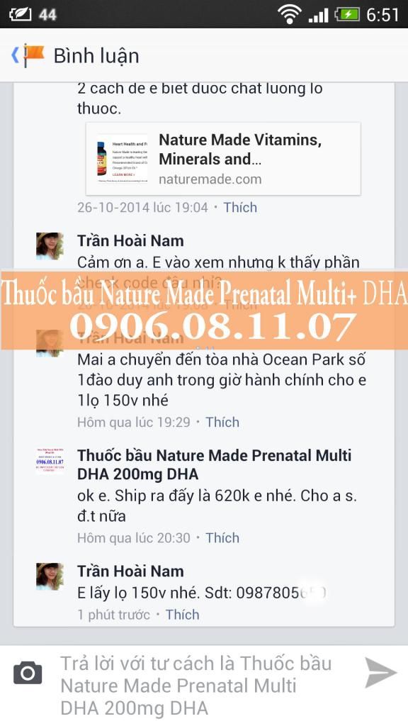 Thuốc bầu Nature Made Prenatal Multi DHA 200mg dha, hàng xách tay chính hãng của Mỹ