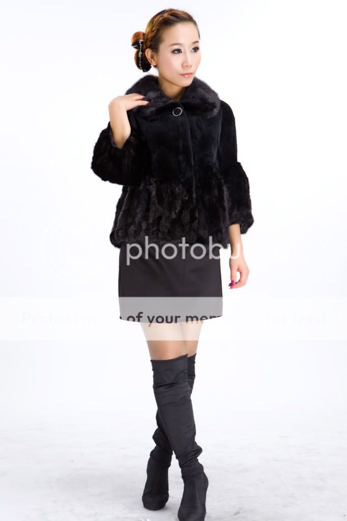 short real mink fur coat 3/4 sleeves+square collar, freeSH (special 