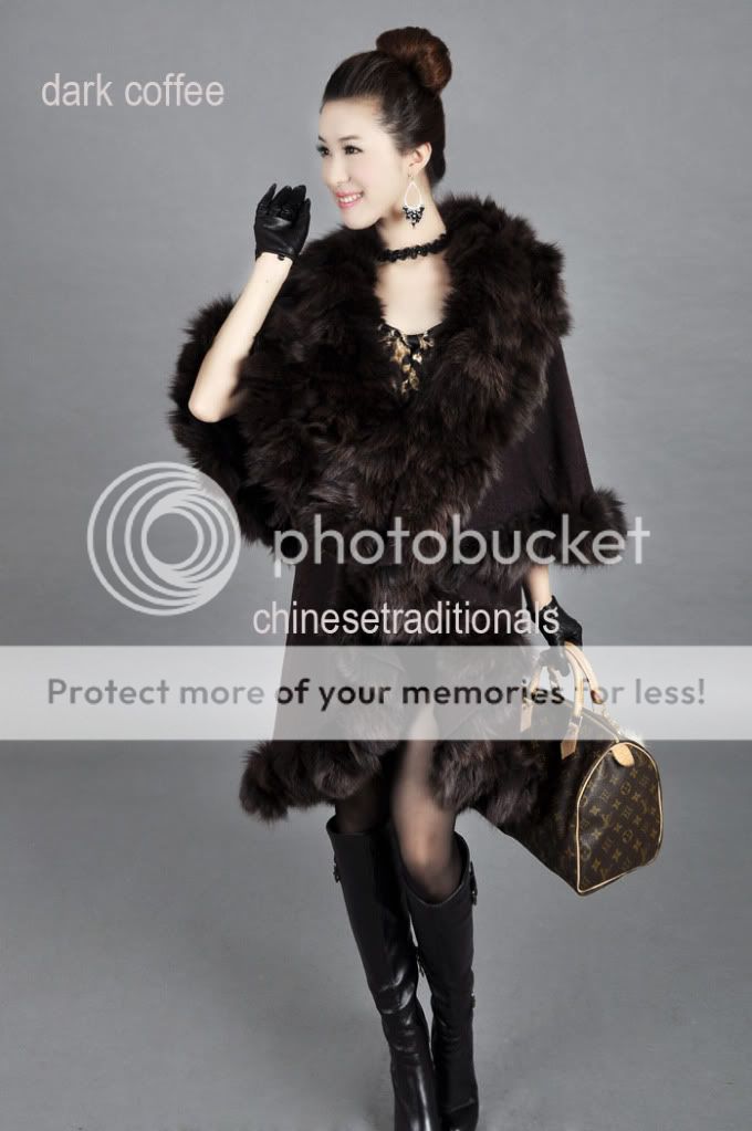 Long real fox fur rimmed shawl freeSH (special price),HOT  