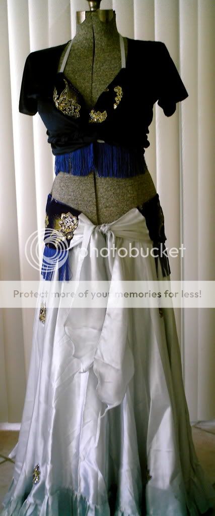   _TRIBAL_ROYAL BLUE/SILVER_4 PC_BRA/BELT/SKIRT/CHOLI_SM/MED  